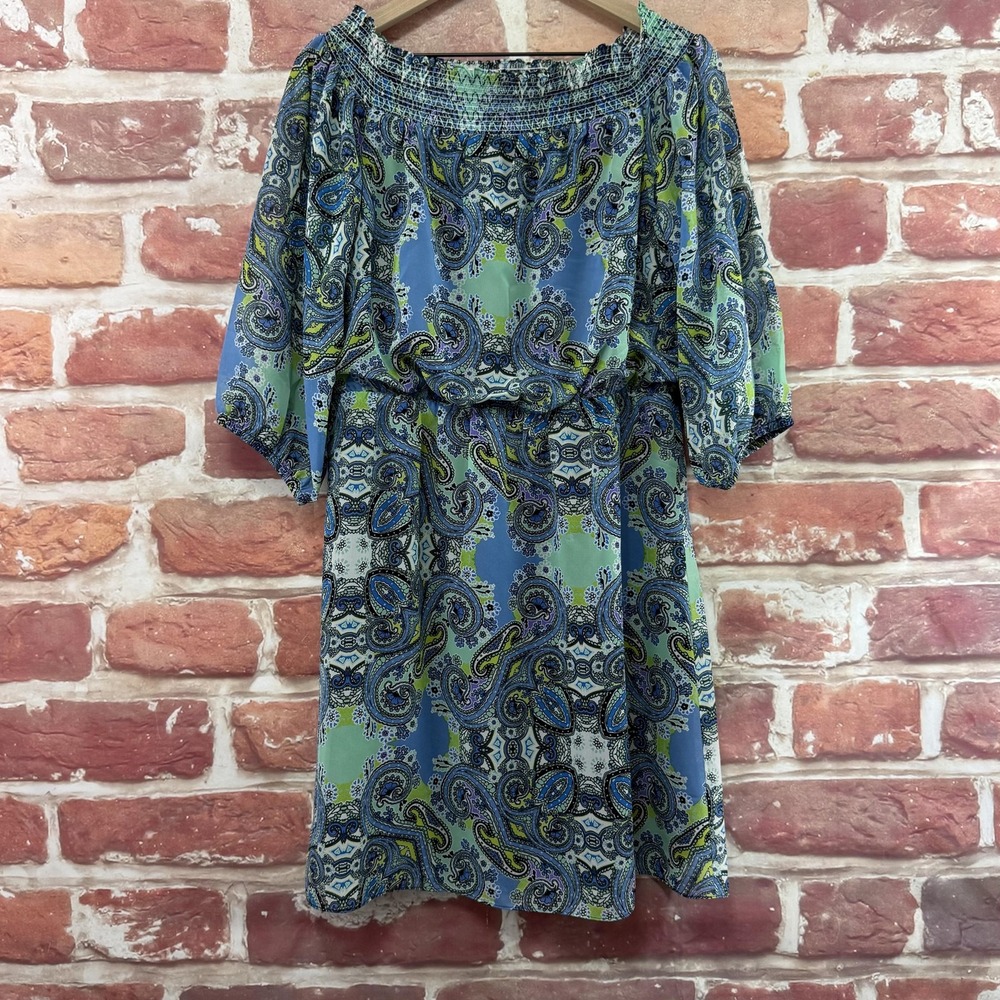 Eliza J Dress Women's 12 Blue Multicolor Boho Floral Paisley Casual Sundress